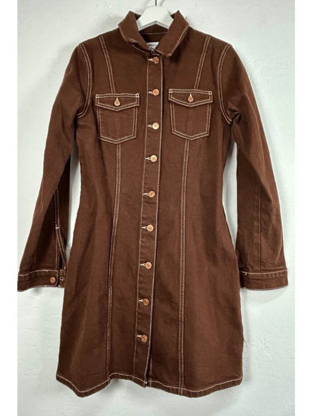 Reformation Jeans Womens Newman Denim Mini Dress Size 6 Brown Long Sleeve New